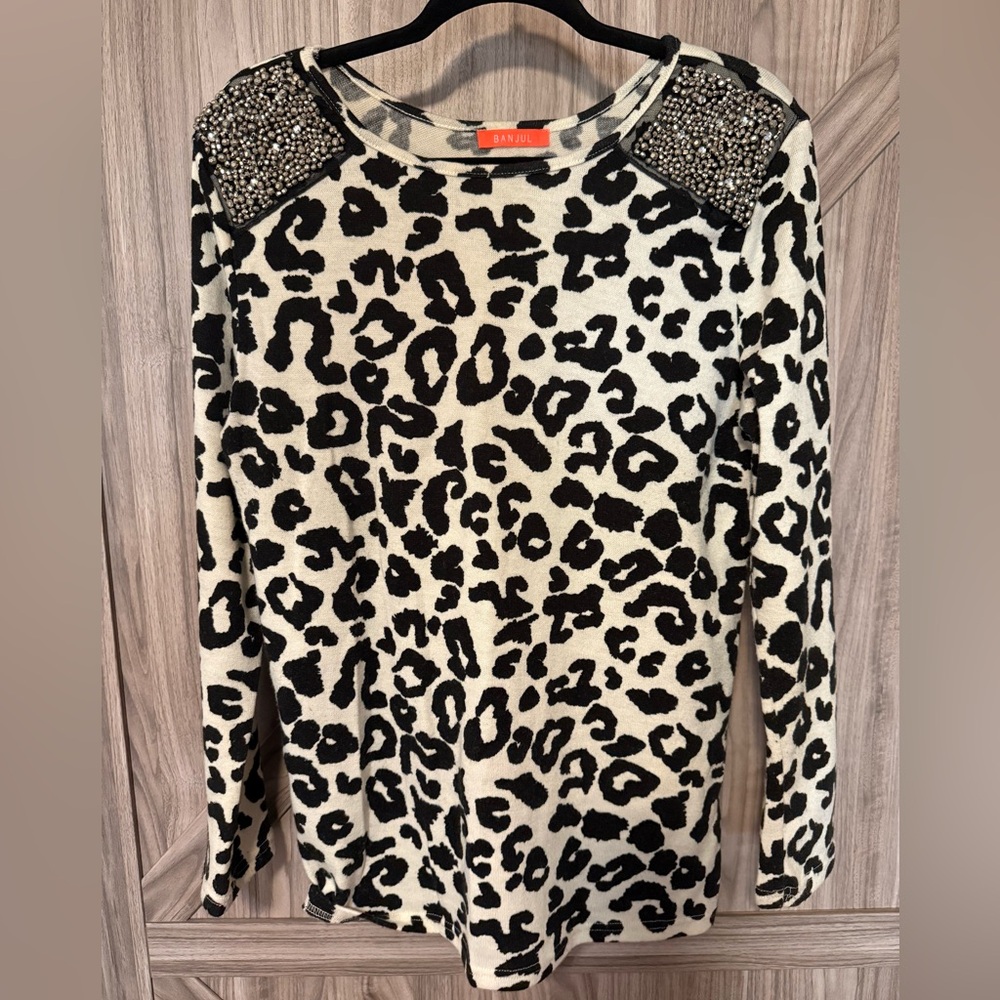 Banjul Black and White Leopard Print Sweater